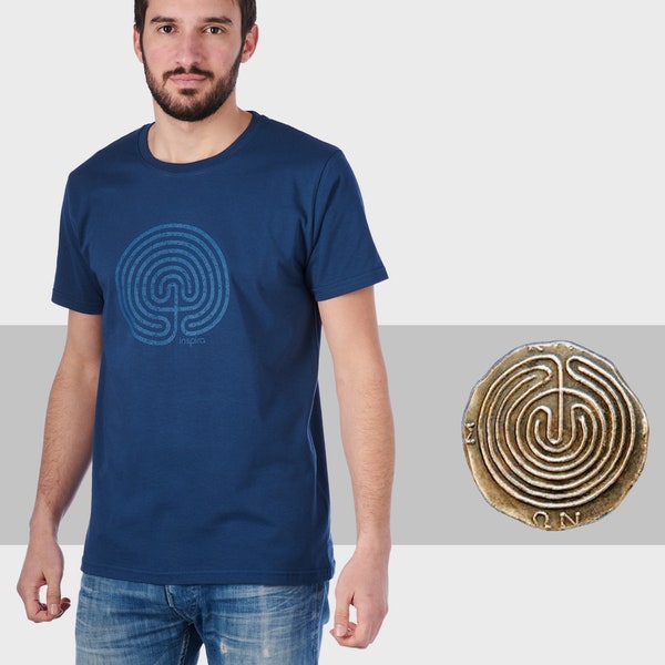 Labyrinth T-shirt ispirata alla moneta antica greca, Knossos Creta, Regalo per lui, Abbigliamento maschile, Abiti Padre e Figlio, Made in Greece,