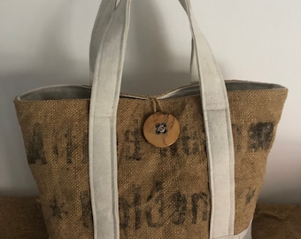 Linen bag tote bag upcycling burlap handle bag tote bag handmade unique piece sustainability vintage linen casual bag shabby