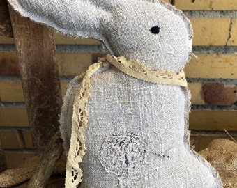 Linen bunny fabric bunny easter bunny spring decoration farmhouse vintage rabbit primitive art animal handmade country house decoration Easter decoration shabby chic