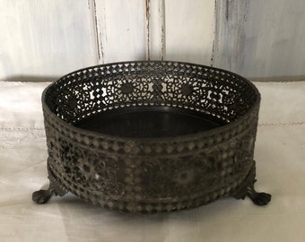 vintage tin bowl decorative bowl with openwork edge lion's feet knight pewter confectionary bowl living decoration shabby chic brocante boho collector's item