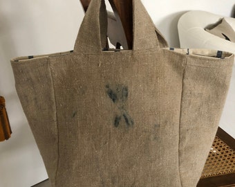 Linen bag tote bag burlap handle bag casual bag shabby brocante unique piece sustainability handbag market bag vintage linen