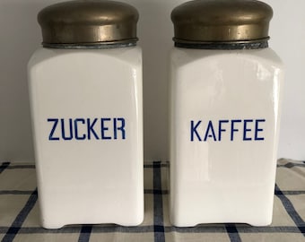 antike Vorratsbehälter Deckeldosen vintage Zucker Kaffee Bauhaus Keramikbehälter Sammler Gewürzbehälter Vorratsgefäß Landhausküche farmhouse