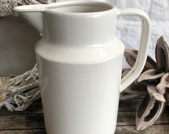 vintage cream-colored metal jug water jug French shabby large handle jug shabby chic brocante decoration farmhouse retro