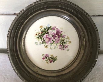 antique historicism bowl metal fitting floral porcelain insert decorative bowl decoration vintage antique home decor brocante shabby chic