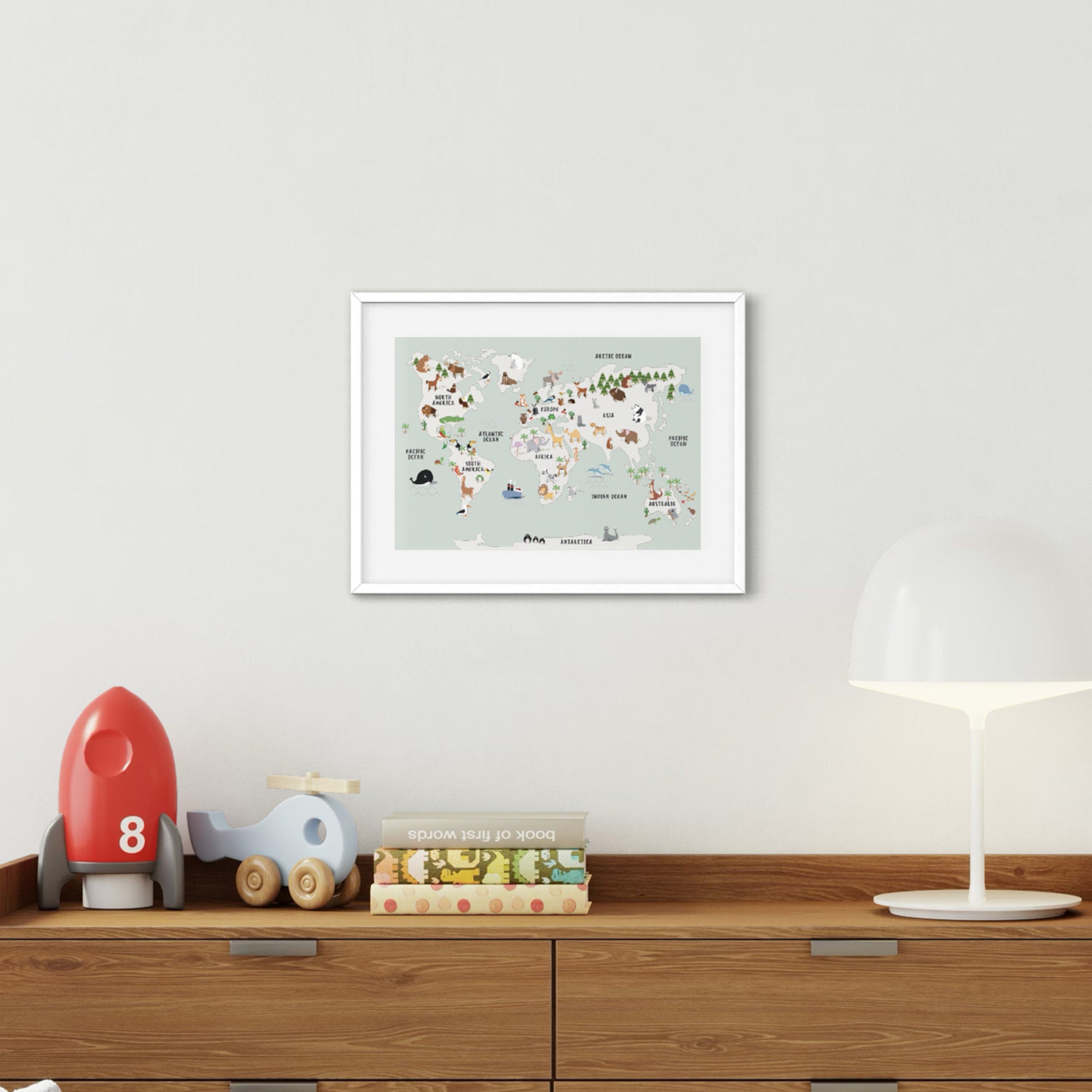 Children's Animal Map Print for Nursery Kids Room Wall Art A3 & A1 ...
