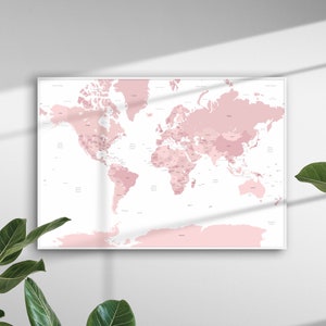 Pink & White Minimalist Travelling Map of the World Print Wall Art Home Decor Poster