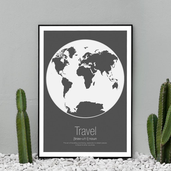 World Map Poster Print With Globe Design Wall Art A4 &amp; A3 | Etsy