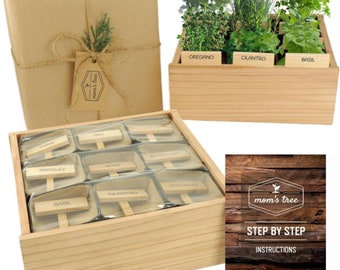 9 Herb Indoor Garden Kit, Window Seed Starter Set - Unique Mothers Day, Birthday & Housewarming Gift for Plant Lover - Cedar Planter Box Pot