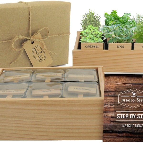 Pick 6 Herb Garden - Window Seed Starter Kit -Cedar Wood Indoor Outdoor Planter Box Pot for Kitchen Windowsill Patio -Organic Gardening Gift
