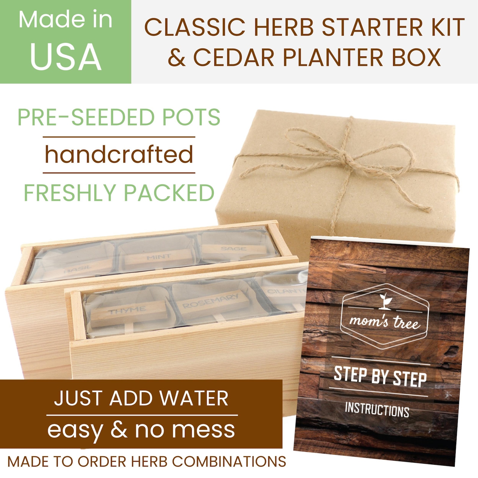 6 Herb Garden Seed Starter Kit Cedar Wood Indoor Outdoor Etsy