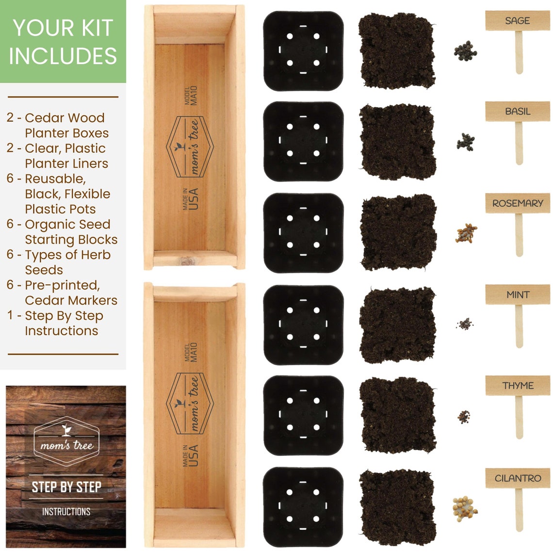 6 Herb Garden Seed Starter Kit Cedar Wood Indoor Outdoor Etsy