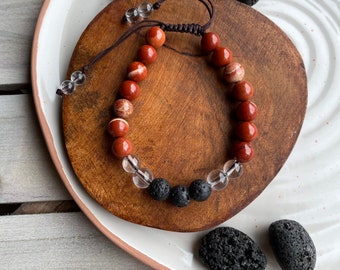 Red Jasper Diffuser Bracelet - Macrame Bracelet - Gemstones - Crystals