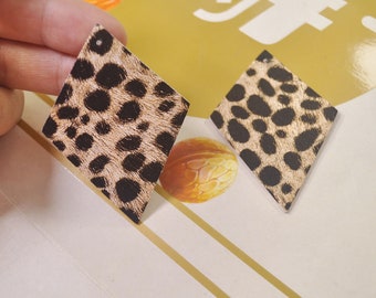 White Leopard Print Diamond Shaped Leather Pieces,8 pieces of Large Leather Diamonds,Leather Shapes for Earring Making,Die Cuts-VC5071#