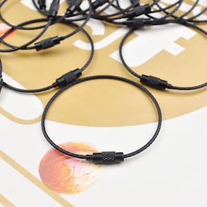 20Pcs Black Keyring,Wire Keychain, Cable Stainless Steel, Cable Key ring wire, Colored Metal Loop ,Luggage Tag Rings，Keychain Findings