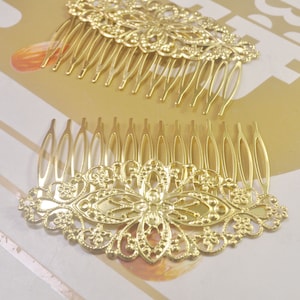8Pcs Filigree hair comb,14teeth Hair Comb Supply,Blank Hair Clips,Gold Hair Comb,Vintage,81x35mm