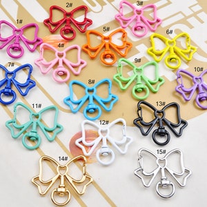 20Pcs Mixed Color Bow Shaped Lobster Claw Clasps,Bow Clasp Key Chain