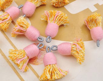 Cordon de serrage en coton rose à pompons de haute qualité, pompons en coton torsadés jaunes, pompons courts et épais, bohème, pompons pour boucles d'oreilles/colliers/bracelets