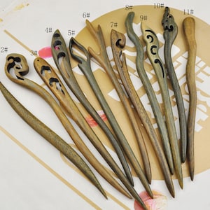 5 épingles à cheveux en bois de santal vert, épingles à cheveux en bois lisse simple de haute qualité, épingles à cheveux en bois sculpté finement, bijoux en épingle à cheveux
