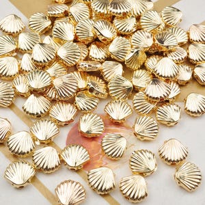 100Pcs/200Pcs Gold Shell,Shell beads,Acrylic Shell Craft Beads,Pastel Shell,Acrylic Clam Shell Beads Clamshell,Jewelry Making,10mm