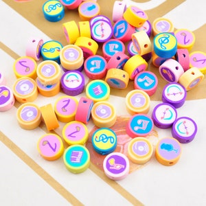 50 Pieces/10mm Music Polymer Clay Round Beads,Loose Polymer Clay Beads For Jewelry Making,Bracelet Beads,Wholesale