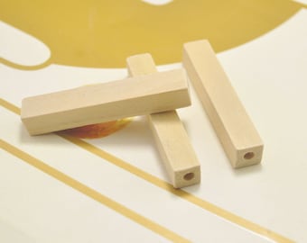 30pcs square wood tube beads，rectangle wooden bead，natural unfinished wooden beads，Jewelry Making,Craft Supplies 50x10mm