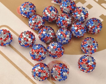 5-20 Acrylic Rhinestone Beads,American Flag Rhinestone Ball,Chunky Bubblegum Beads,20mm Beads,Bubblegum Beads, Chunky Beads,Beading Supplies