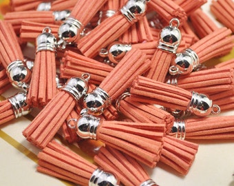 20pcs 38mm Orange Faux Suede Tassels,Silver Caps Faux Leather Charms,Fringe Tassels,Suede Leather Tassels pendant,Mini Tassel Craft-V2EL40