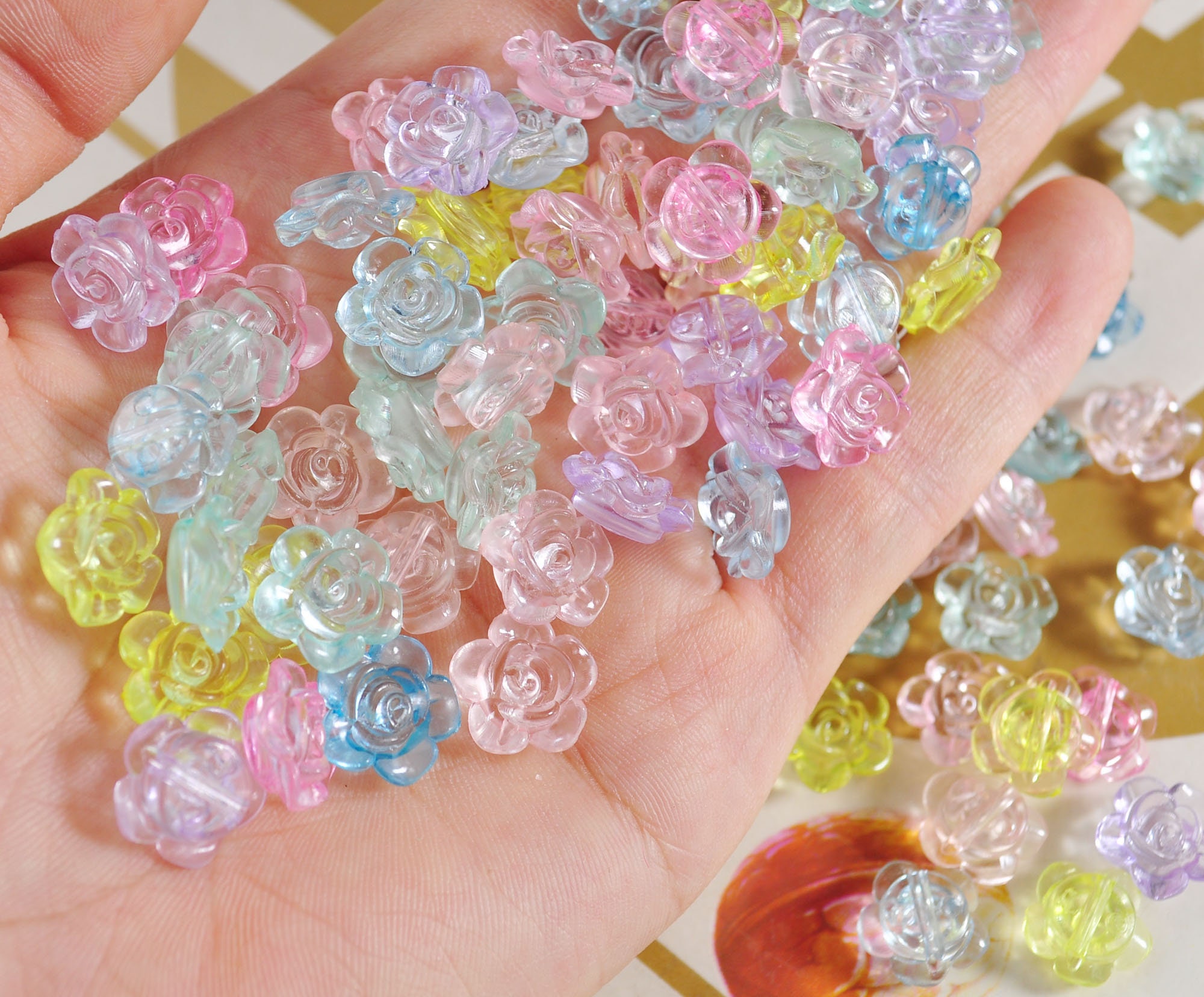 Flower Beads,24mm Flower Beads, Acrylic Beads,Mixed Color beads,Pastel  Flower Beads,100 pcs set
