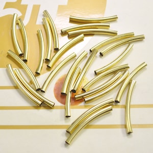 40mm long Raw Brass Curve Tube Beads,Round Tubes Beads,20Pcs Oval Curved Tubes Beads,Noodle Bead,,hole size:3mm