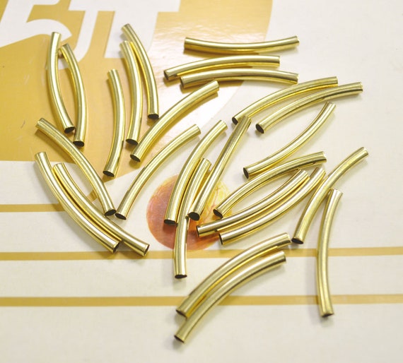 40mm Long Raw Brass Curve Tube Beads,round Tubes Beads,20pcs Oval