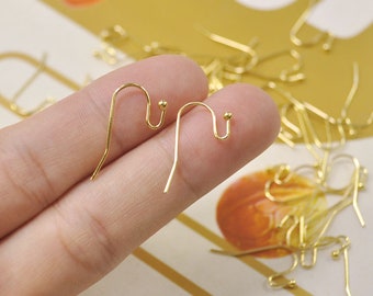 100Pcs Gold Plated Hook Earwire,metal earring,ear hook, flat fishhook with 2mm ball, Fish Hook, DIY Earring, Earring Findings,Wholesales