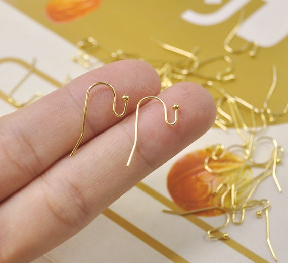 100Pcs Gold Plated Hook Earwire,metal earring,ear hook, flat fishhook with  2mm ball, Fish Hook, DIY Earring, Earring Findings,Wholesales