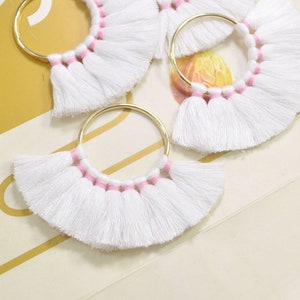 2Pcs/4pcs/6pcs/10pcs Fan Tassels on Brass Findings/White nappa/orecchini pendenti/orecchini nappa charm/nappa di cotone - 55mm