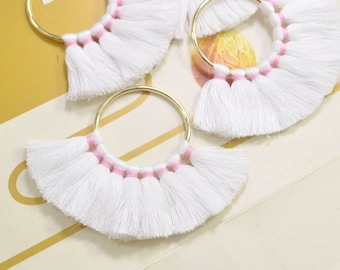 2Pcs/4pcs/6pcs/10pcs Fan Tassels on Brass Findings/White tassel/earrings pendants/earring tassel charm/cotton tassel - 55mm