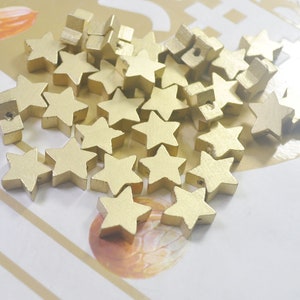 cuentas de madera en estrellas 15 mm, cuentas de estrella de madera, 100 estrellas de madera, cuentas de estrella de oro, cuentas de madera de estrella de cinco puntas, pendientes accesorios cuentas sueltas