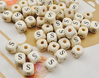 20-200 of S letter wood letter alphabet square beads , 10mm Natural Wooden Letter Alphabet Beads,Spacer Beads,DIY Jewelry Making Accessories