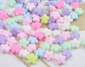 Cuentas de flores, cuentas de flores de 10 mm, cuentas acrílicas o de resina, cuentas de colores surtidos, cuentas de flores en tonos pastel, juego de 150 piezas