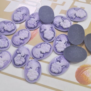 Resin Victorian Purple Lady Cameo Cabochon,15Pcs/50Pcs Oval Resin Cameos,DIY Jewelry Accessories,22x30mm