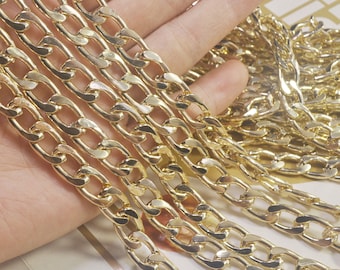 Flat Chain,3.3 ft (1m) Aluminium Chain,Gold Plated Thick Curb Chain Unsoldered Links 17x11mm