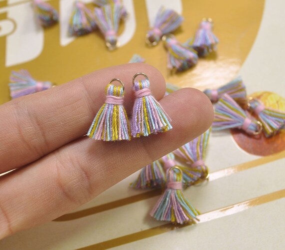 20pcs Cotton tassel,Mini Tassels,Tiny Mini tassels,Multi color  tassel,Bracelet/ Earring Charms,Gold Jump ring,Tassel for Jewelry,VH69