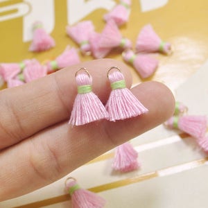 20pcs 1.5cm Cotton tassel,Mini Tassels,Tiny Mini tassels,Pink tassel,Bracelet/ Earring Charms,Gold Jump ring,Tassel for Jewelry,VH13