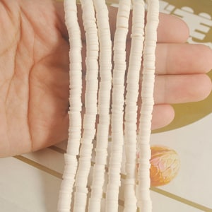 Polymer clay beads,6mm Cream Round shaped beads,African Vinyl Disc Beads, jewelry beads bracelet beads, Heishi Beads,16 inch strand,VC57#