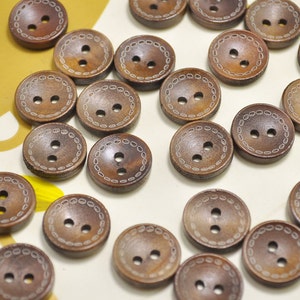 15mm Round Wood Buttons Pack of 50pcs small brown Wooden Buttons.