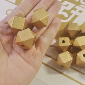 50Pcs 20mm Gold Geometric Polygon Wood Beads - Dyed Beads - Wooden Beads