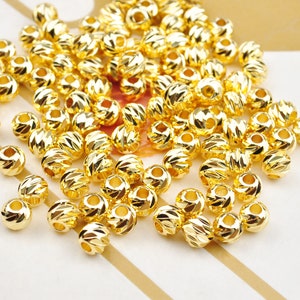 18k Real Gold Plaqué 6mm Or Fait à la main Bali Style Perles rondes à facettes, Perles d’or 18 carats, Perles rondes en laiton, Perles d’espacement 18K pour la fabrication de bijoux