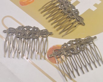 Peine de cabello de filigrana 20Pcs, 10teeth Hair Comb Supply, Blank Hair Clips, Antique Bronze Hair Comb, Vintage