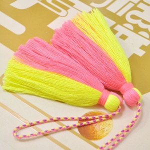 Borla de algodón grande, 2pcs, borlas Mala hechas a mano, borla amarilla brillante y rosa brillante, borla con cuerda, Boho, proveedor de borlas, fabricación de borlas de bricolaje-VC1 #
