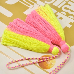 Large Cotton Tassel,2Pcs,Handmade Mala Tassels,Bright yellow&Bright pink tassel,Tassel with Rope,Boho,Tassel Supplier,DIY Tassel Making-VC1#