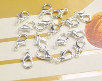 100Pcs Silver Lobster Clasps / Claw Clasp / Lobster Clasps / 12x7mm / Metal Clasps Necklace or bracelet Making Supplies