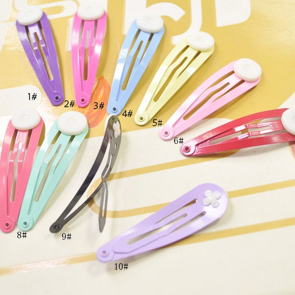 5/10/20/30pcs Blank Barrette Snap Clips with Glue Pads/10 Color/ Hair Clip/Tear Drop Clip - 50 mm (2")